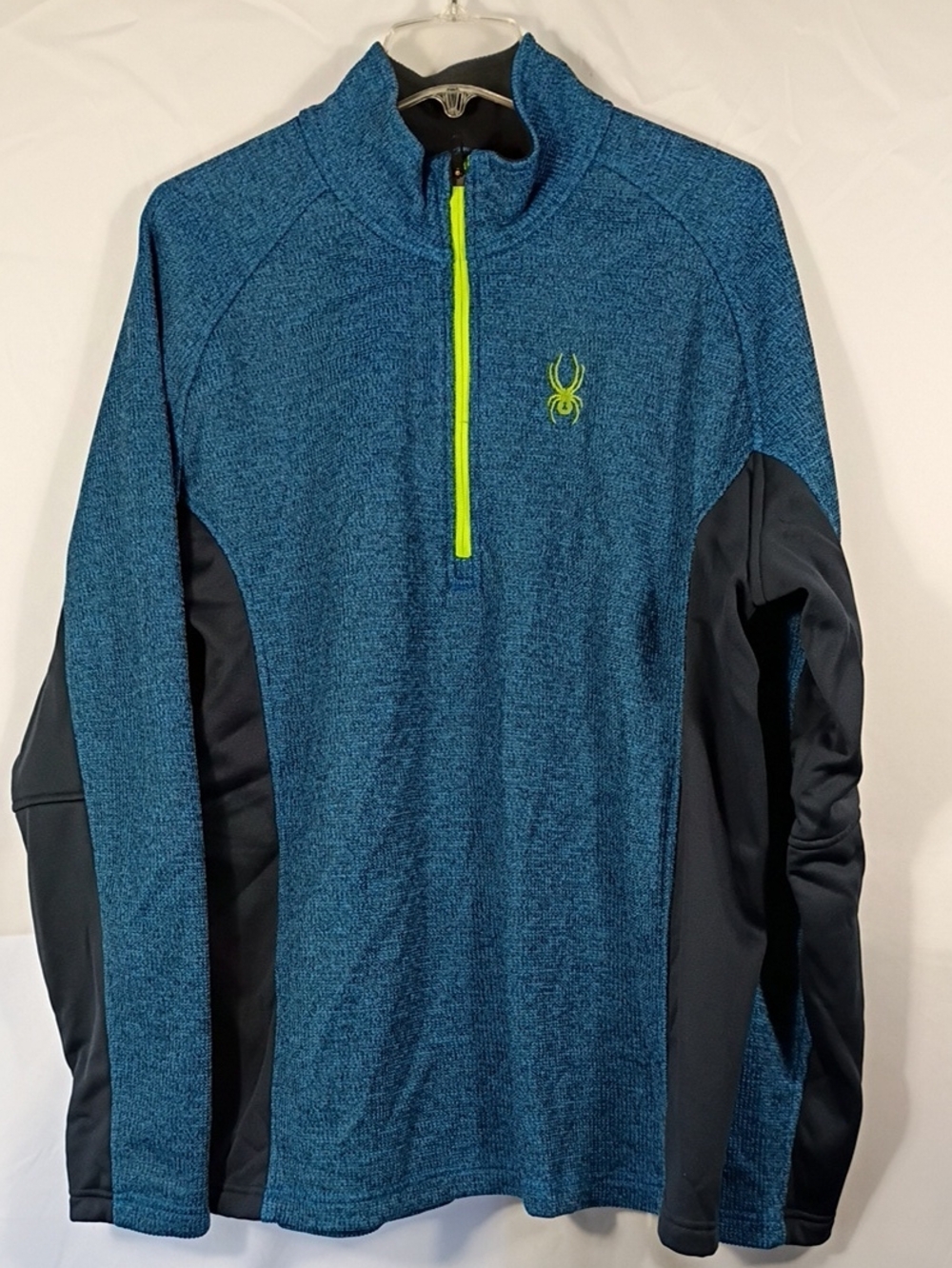 EUC Spyder Men's Teal Performance Half-Zip with Neon Yellow Accents Size XXL